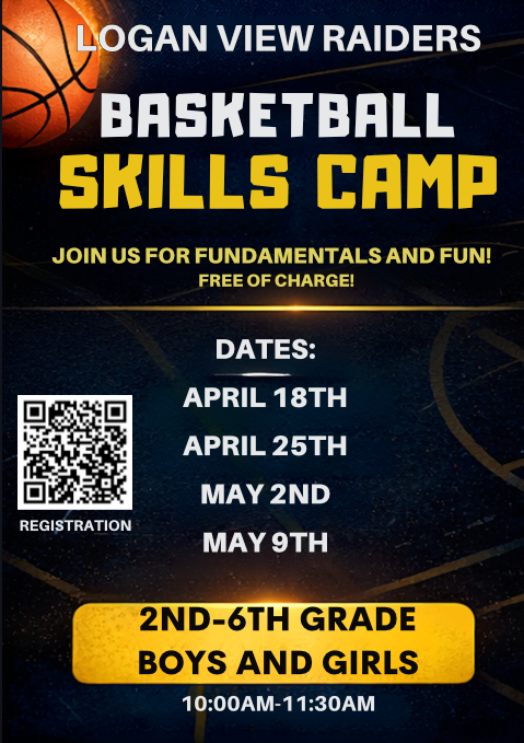 flyer advertising skills camps on April 18, 25, May 2, 9 for 2nd-6th graders at Logan View