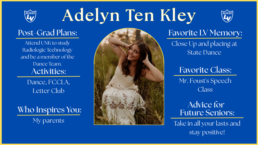 Senior Spotlight Graphic highlighting a member of the 2026 class.