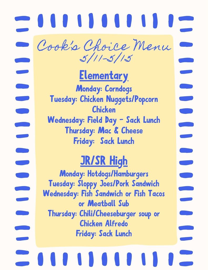 Next week's school menu