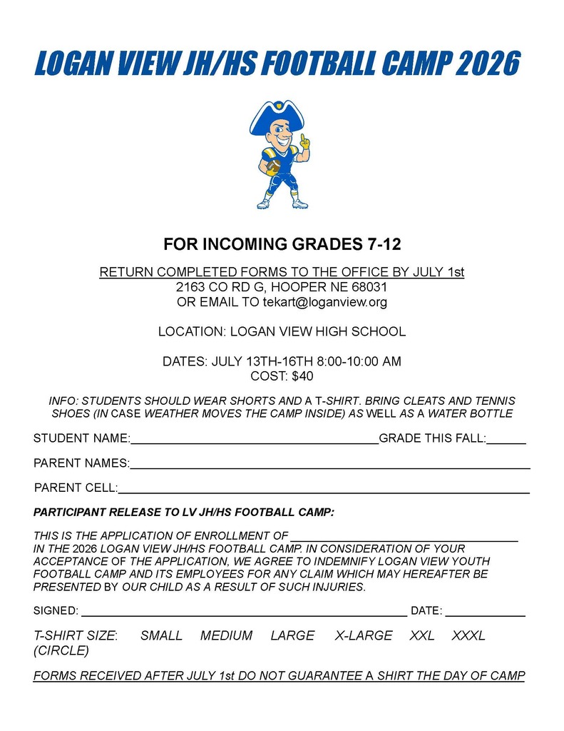Football camp form for grades 7-12