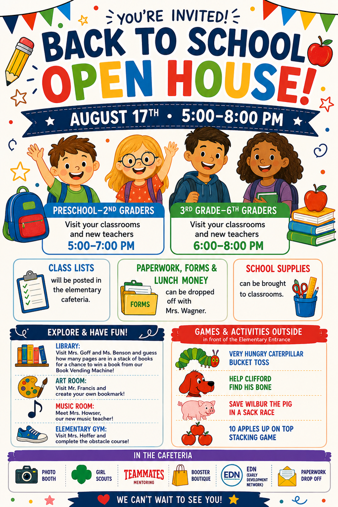 Elementary open House on Monday August 17th