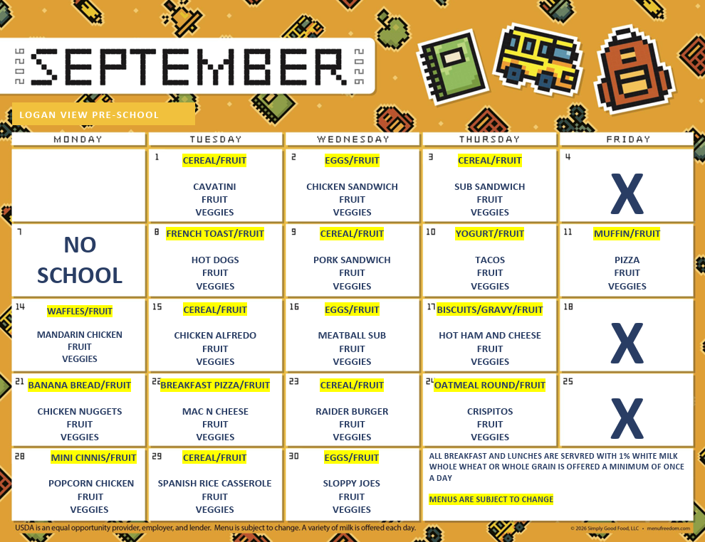 September Pre-K Menus