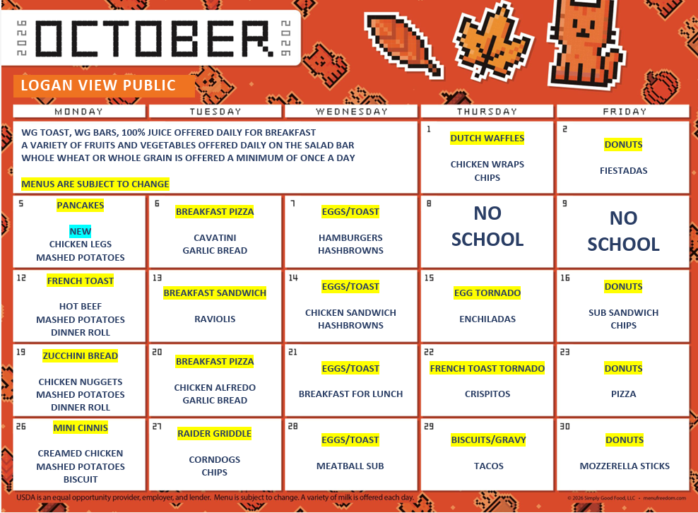 October k-12 menu