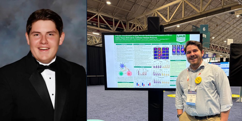 A black haired high school aged boy poses and smiles for a photo while wearing a black and white suit. 