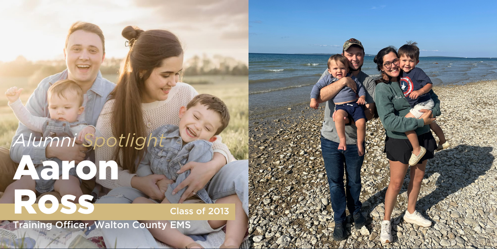 A family consisting of husband, wife and two young sons hit in a grassy area with the bright sun shining in the background. 