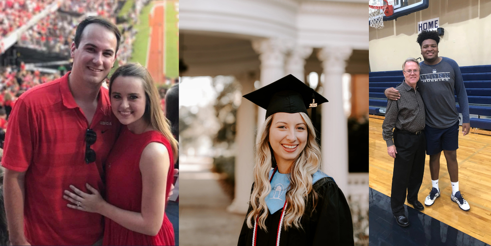 Three graduates pose for photos after graduating from college.