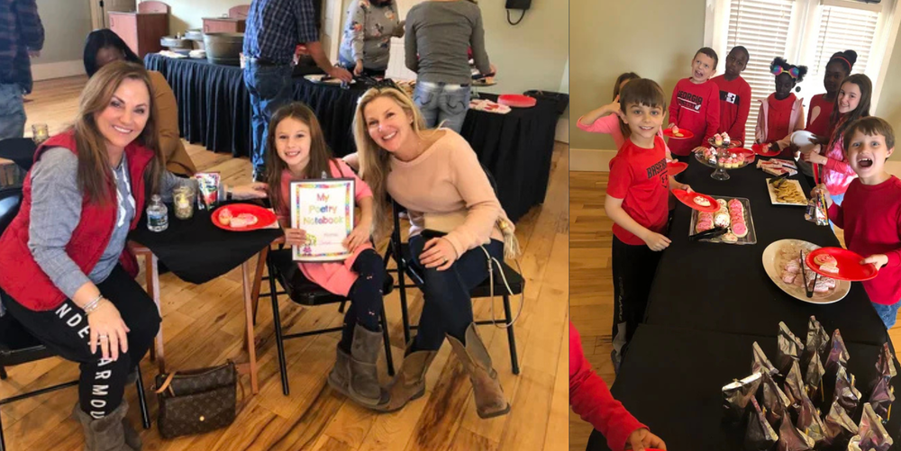 Students pose for photos after presenting their poetry projects. 