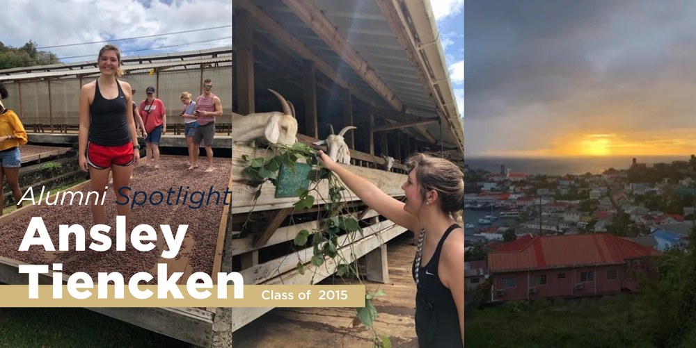 A brown haired girl does volunteer work in another country. 