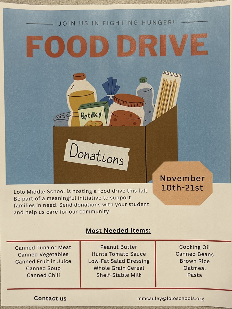 food drive flier with list of most needed food items.