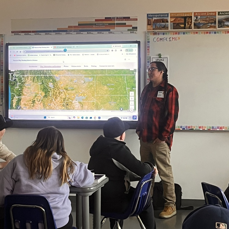 Matt Bell showing map of boarding schools in Montana 