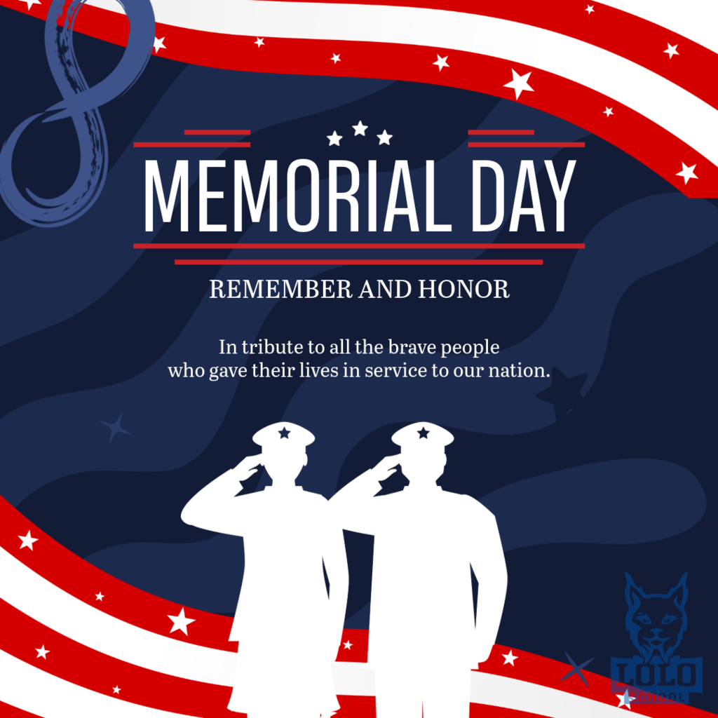 Memorial Day graphic. Silhouettes of soldiers saluting on a patriotic background. In tribute to all the brave people who gave their lives in service to our nation.