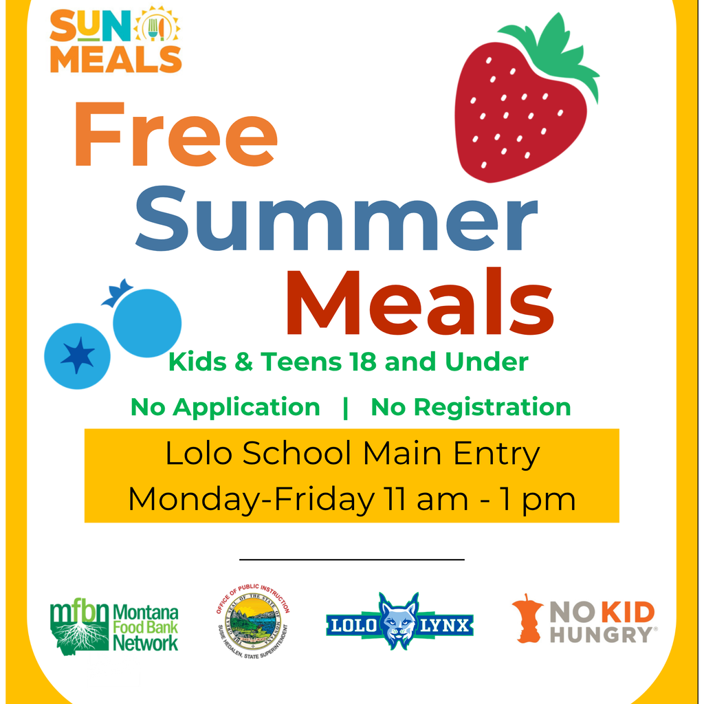 Summer meal flyer. 11 am until 1 pm Monday through Friday.