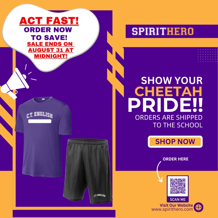 purple and orange poster advertising school spirit wear sale