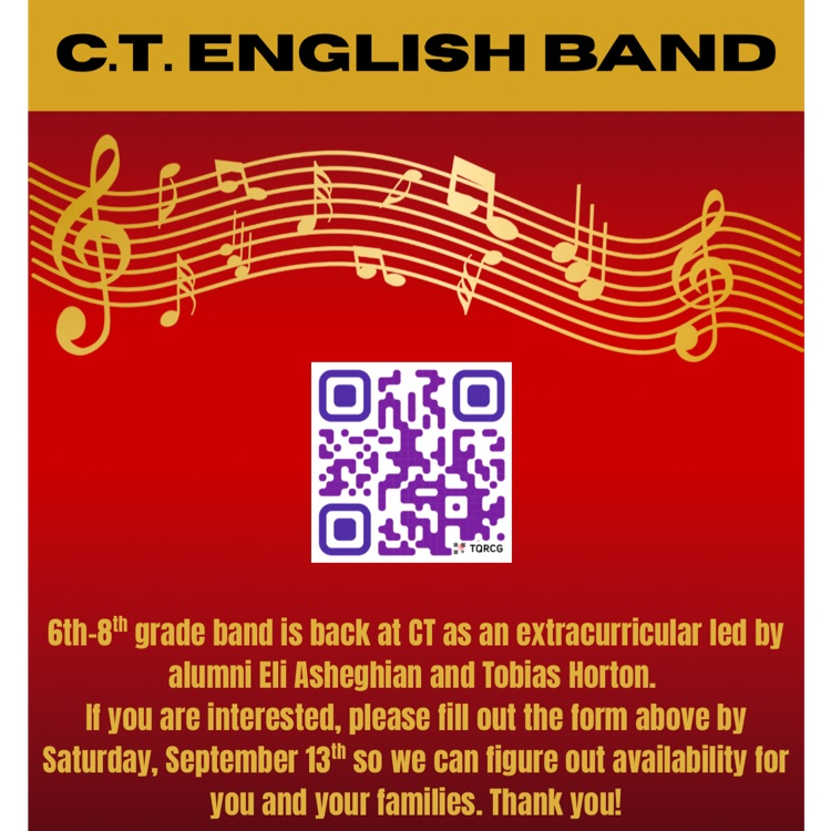 informational poster for middle school students to participate in band  