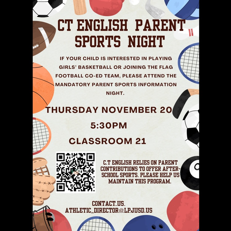 informational flyer, with sports balls around the edges, regarding the parent sport night for middle schoolers  