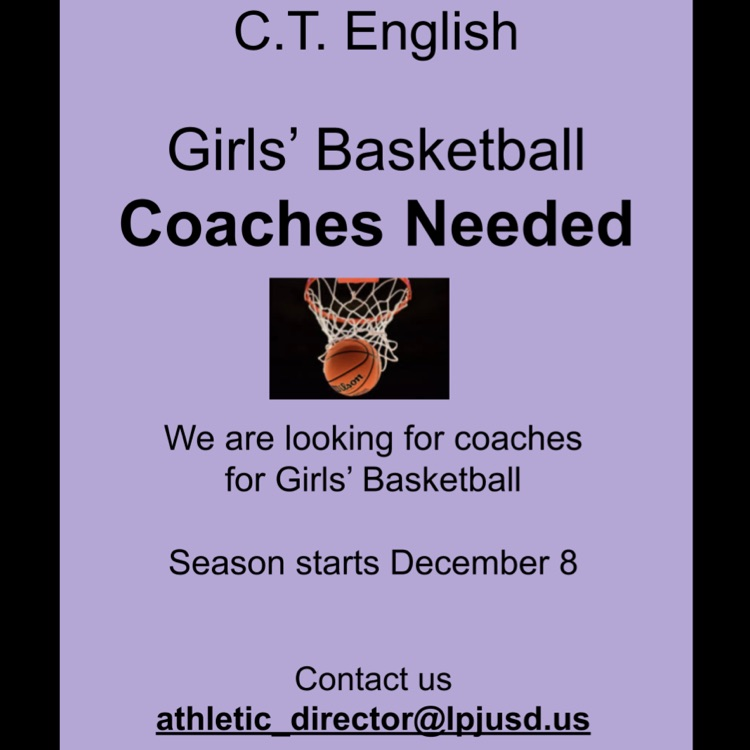 purple flyer requesting coaches for girls basketball