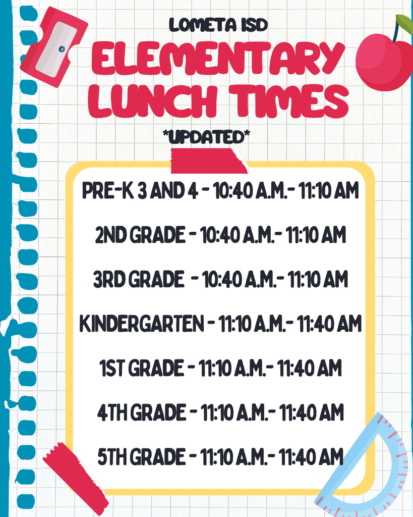 elementary lunch times