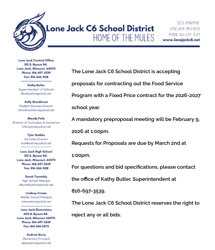 LJC6 is accepting proposals for Food Service contracts.
