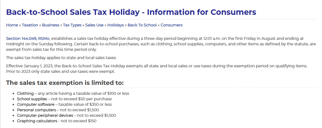 MO Tax Free Weekend