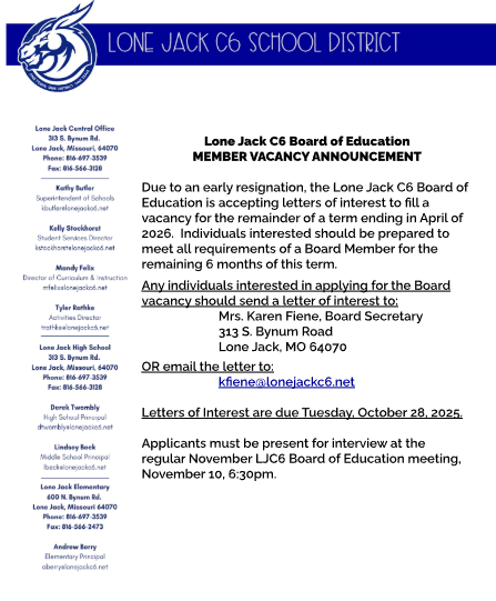 LJC6 Board of Education Vacancy Notice