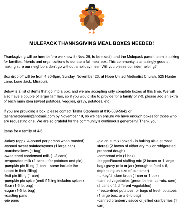 Thanksgiving Box Donations for LJ Families 2025