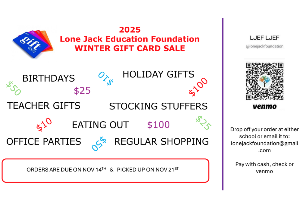 LJEF Gift Card Fundraiser Nov 4 - 10