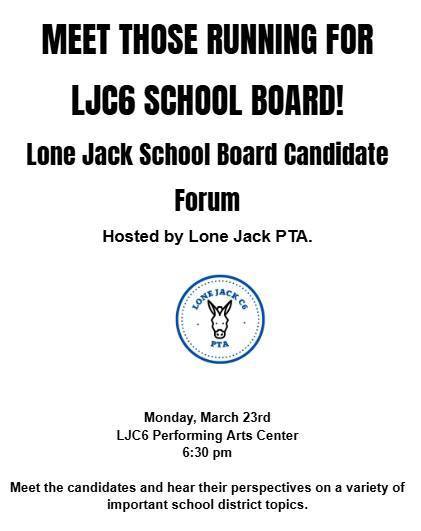 Monday, March 23rd, come meet the candidates for school board.  Election is April 7th.