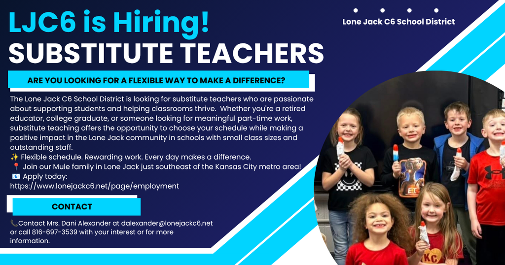 LJC6 is hiring substitute teachers for the 2026-2027 school year. Apply on the employment page of our website.