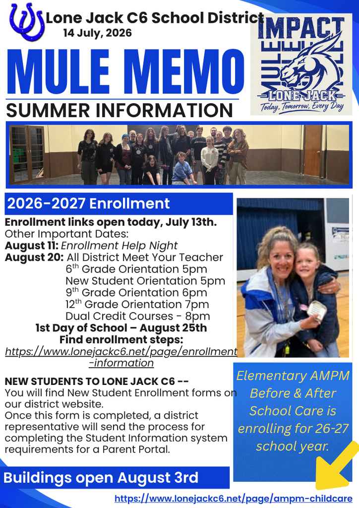 Enrollment Information - Back to School Dates 2026