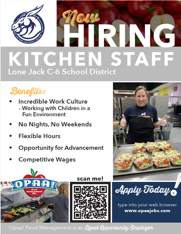 Opaa is hiring for Lone Jack C6 kitchens. Apply today at www.opaajobs.com