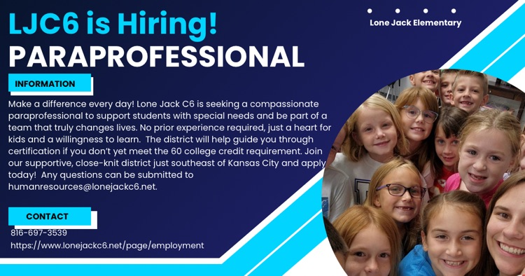 Now hiring a paraprofessional at our elementary school.