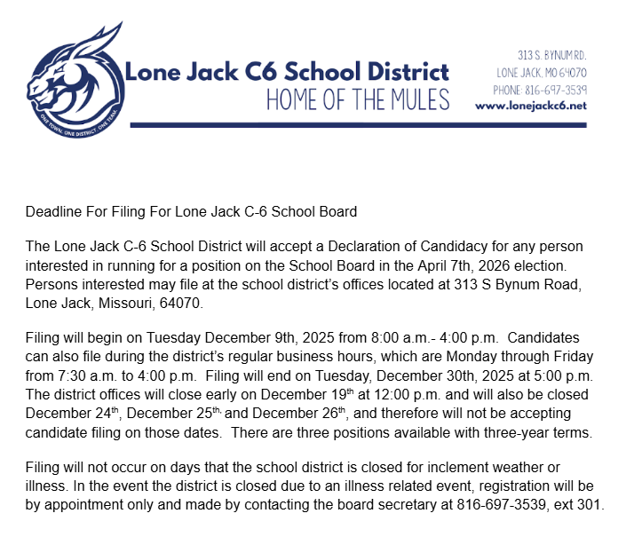 Board of Education Candidate  Filing Information