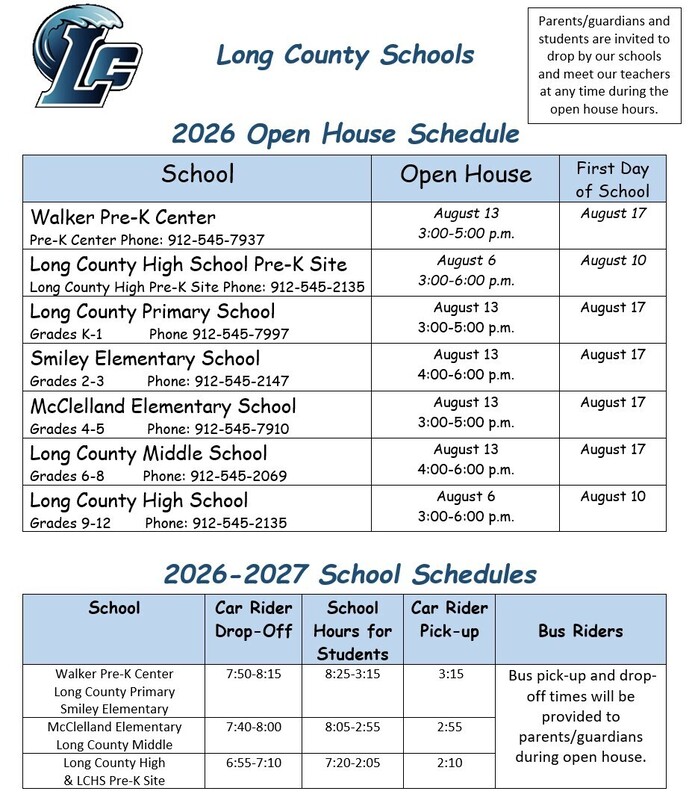 Long County School System Open House Schedules