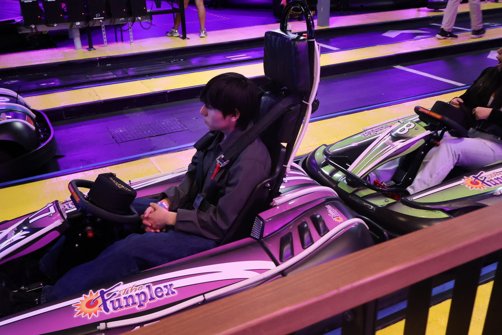Seniors eagerly await their turn on the go-carts! 