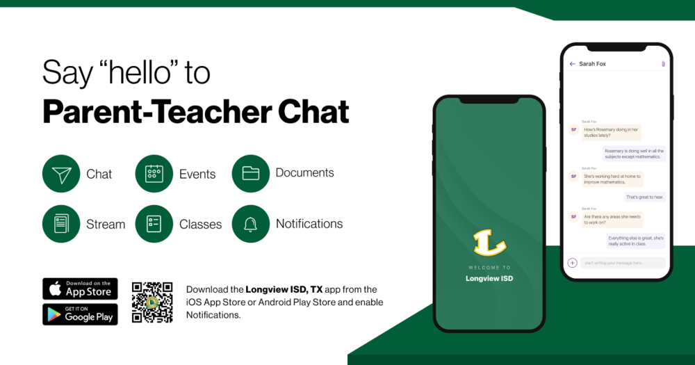 Say Hello to parent Teacher Chat in the Longview ISD app