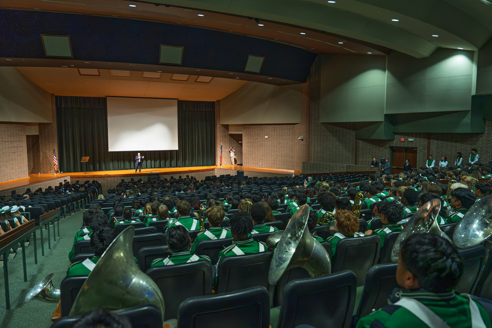 London Parade rep speaking to students