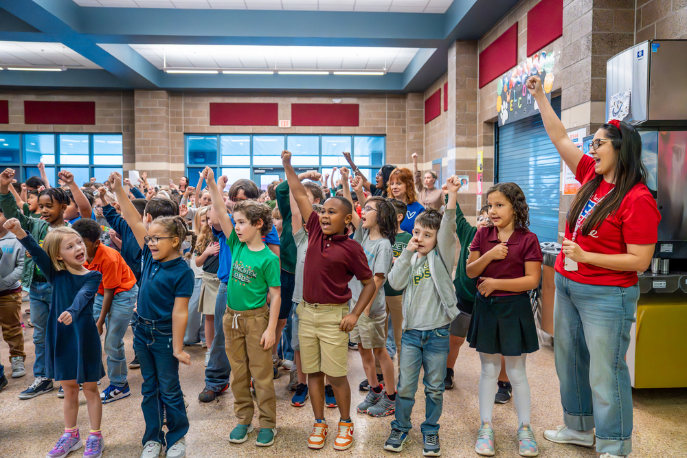 students cheering