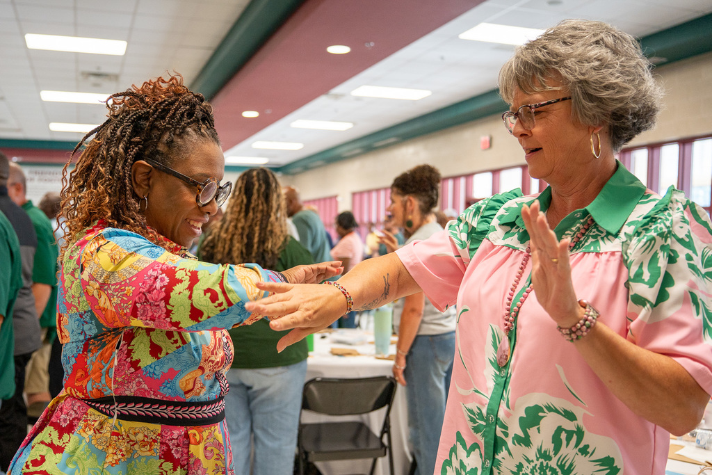 Dr. Marla Sheppard takes part in a group excercise