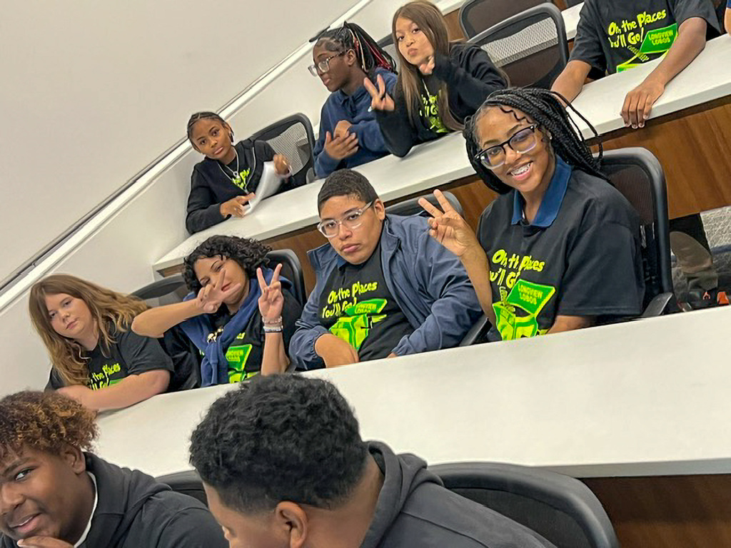 Forest Park 8th-graders pose for a photo while visiting the UT Tyler campus.