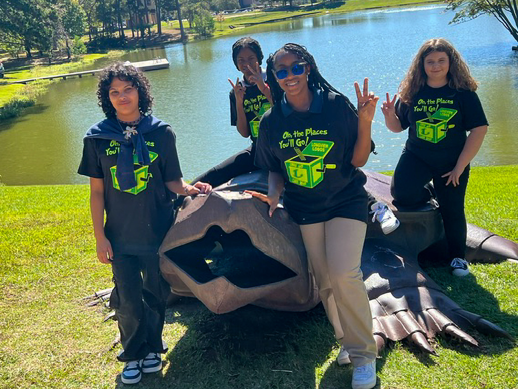 Forest Park 8th-graders pose for a photo while visiting the UT Tyler campus.