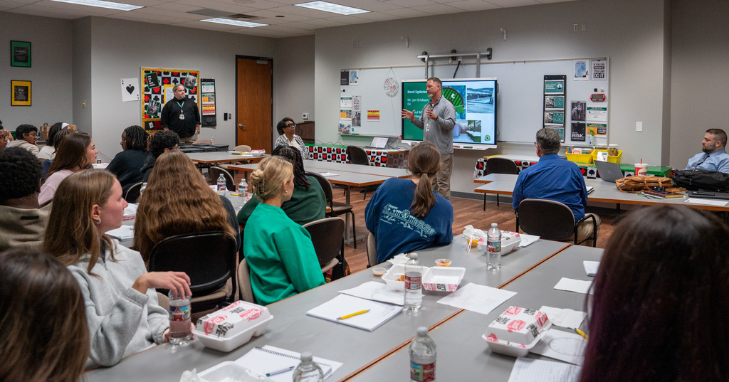 Students listening to the updates on the Bond 2024 projects.