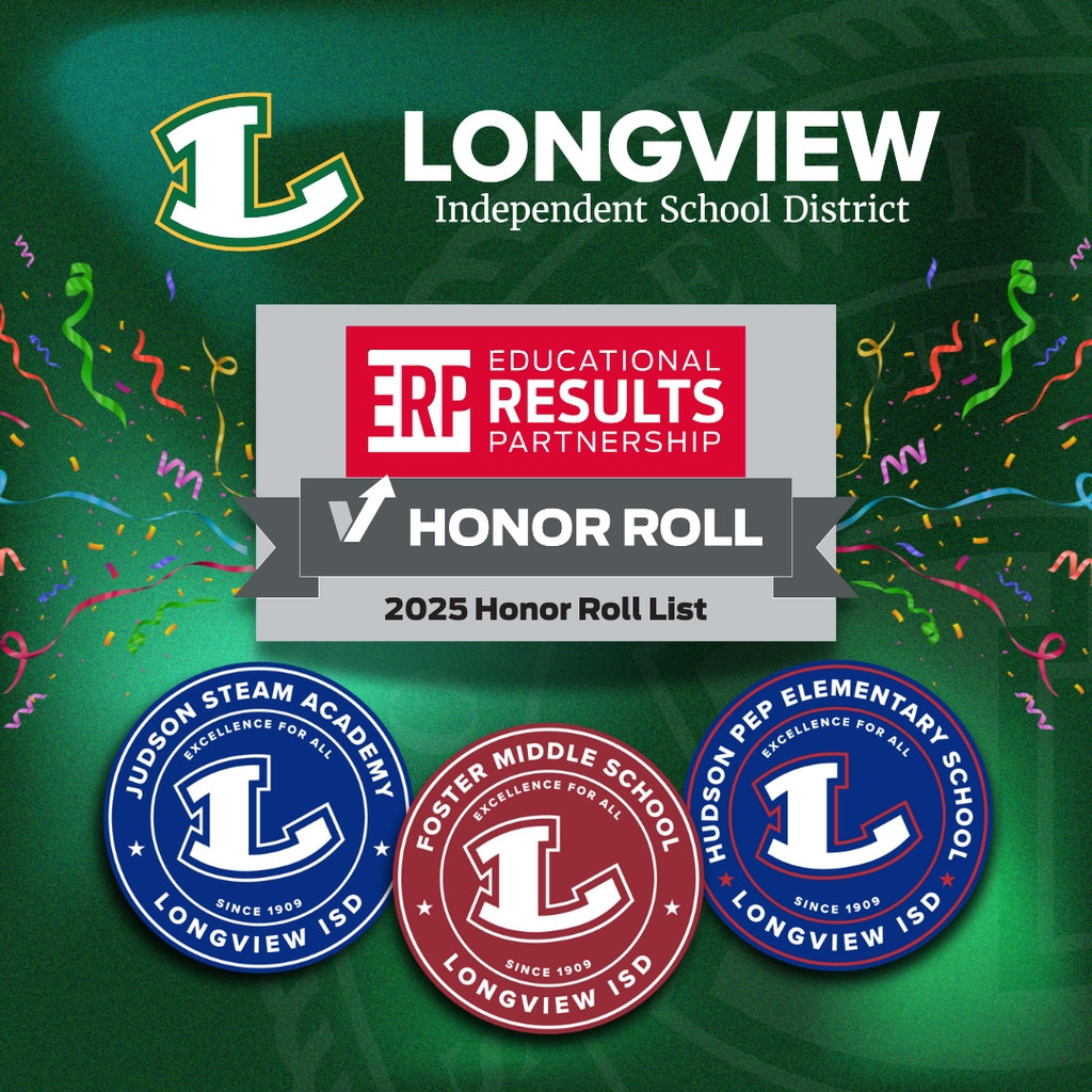 Longview ISD logo with badge and campus logos