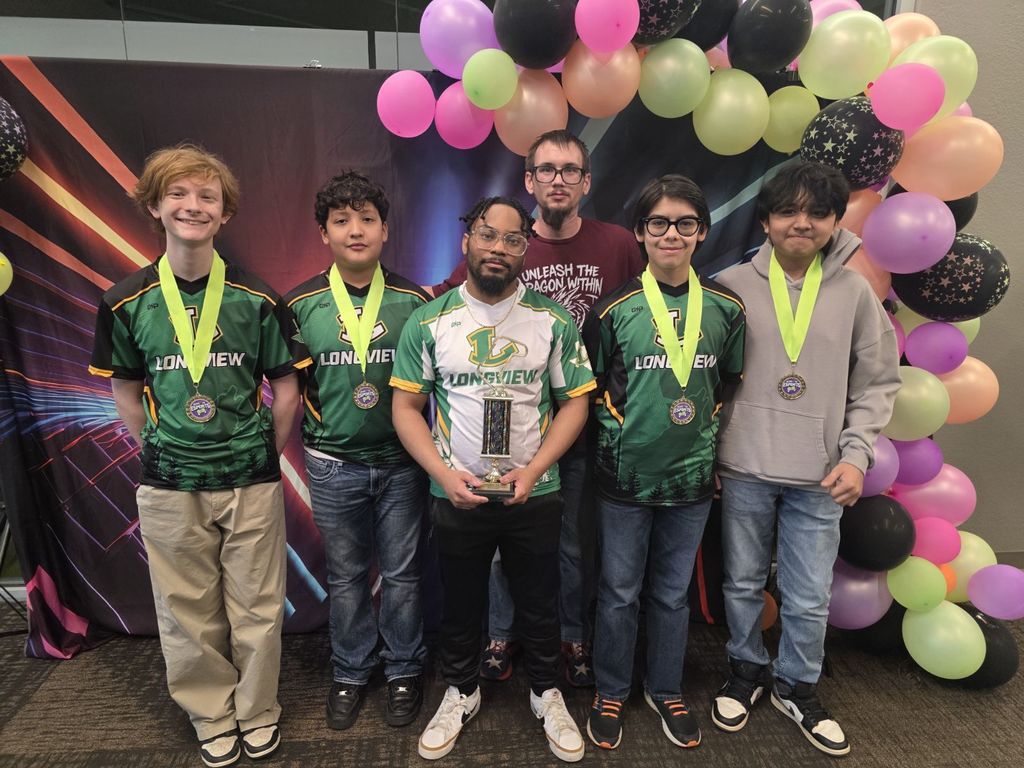 students with trophy