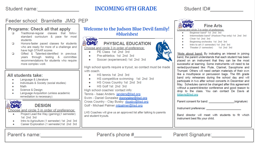5th Grade Registration