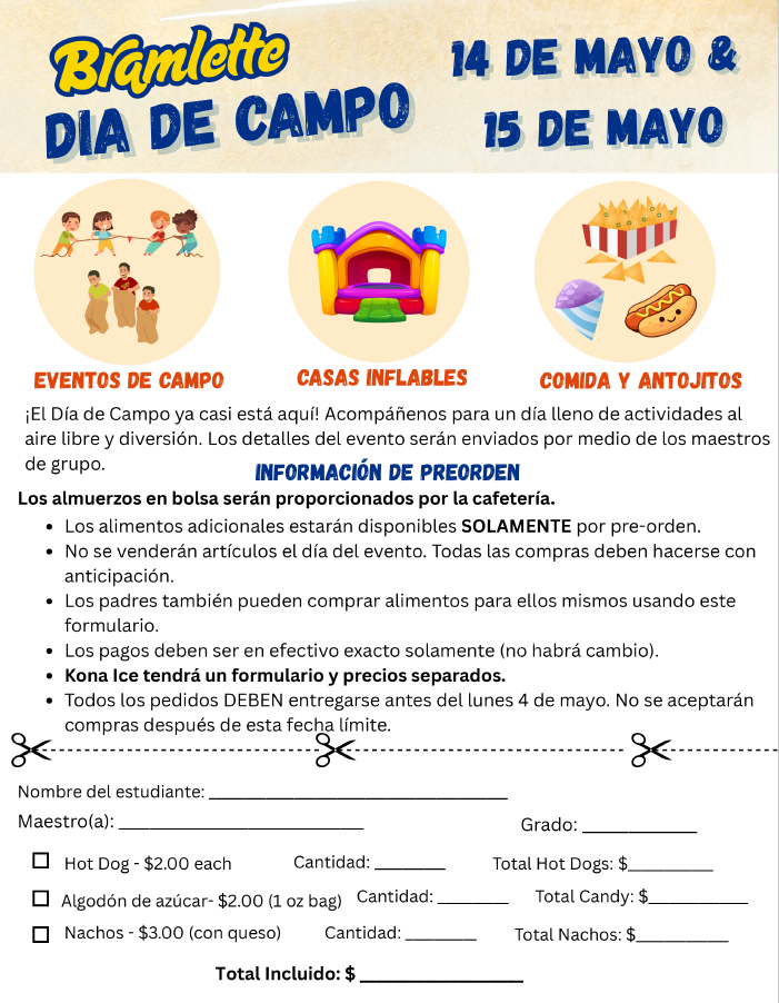 Field Day Preorder Form Spanish
