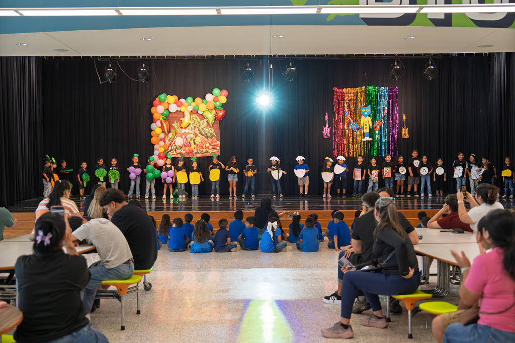 students on stage