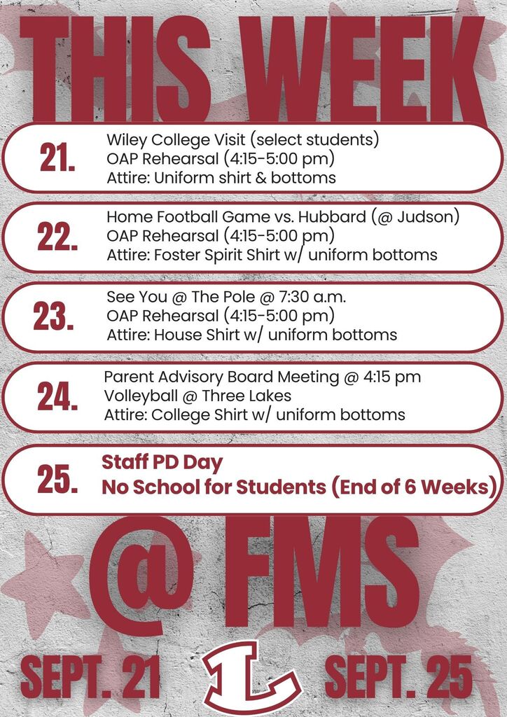 Sept. 21-25 FMS Week @ A Glance