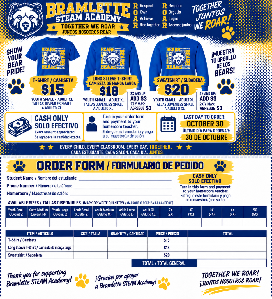 Spirit shirt order form
