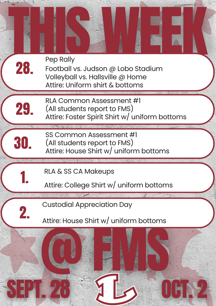 FMS Week at a Glance (Sept. 28-Oct. 2)