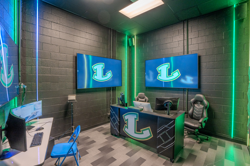 studio room wrapped in green neon